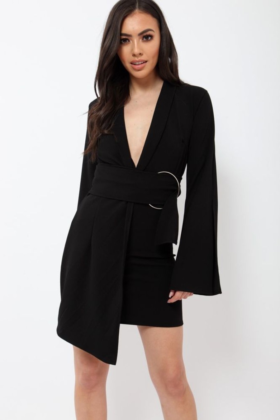 Clothing Rebellious Fashion | Black Blazer Dress With Ring Belt Detail - Emilie