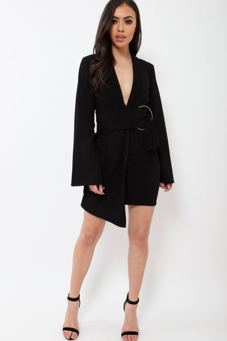 Clothing Rebellious Fashion | Black Blazer Dress With Ring Belt Detail - Emilie