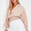 Clothing Rebellious Fashion | Nude Plunge Shirred Waist Top - Ciera