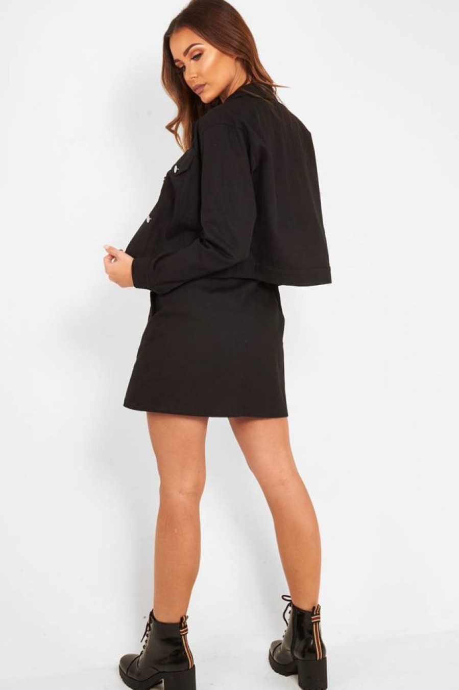 Clothing Rebellious Fashion | Black Denim Button Front Skirt Jacket Co-Ord - Dima