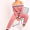 Clothing Rebellious Fashion | Pink Knitted Bardot Jumper Legging Loungewear Co-Ord - Neala