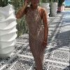 Clothing Rebellious Fashion | Rose Gold Metallic Mesh Maxi Dress - Helma