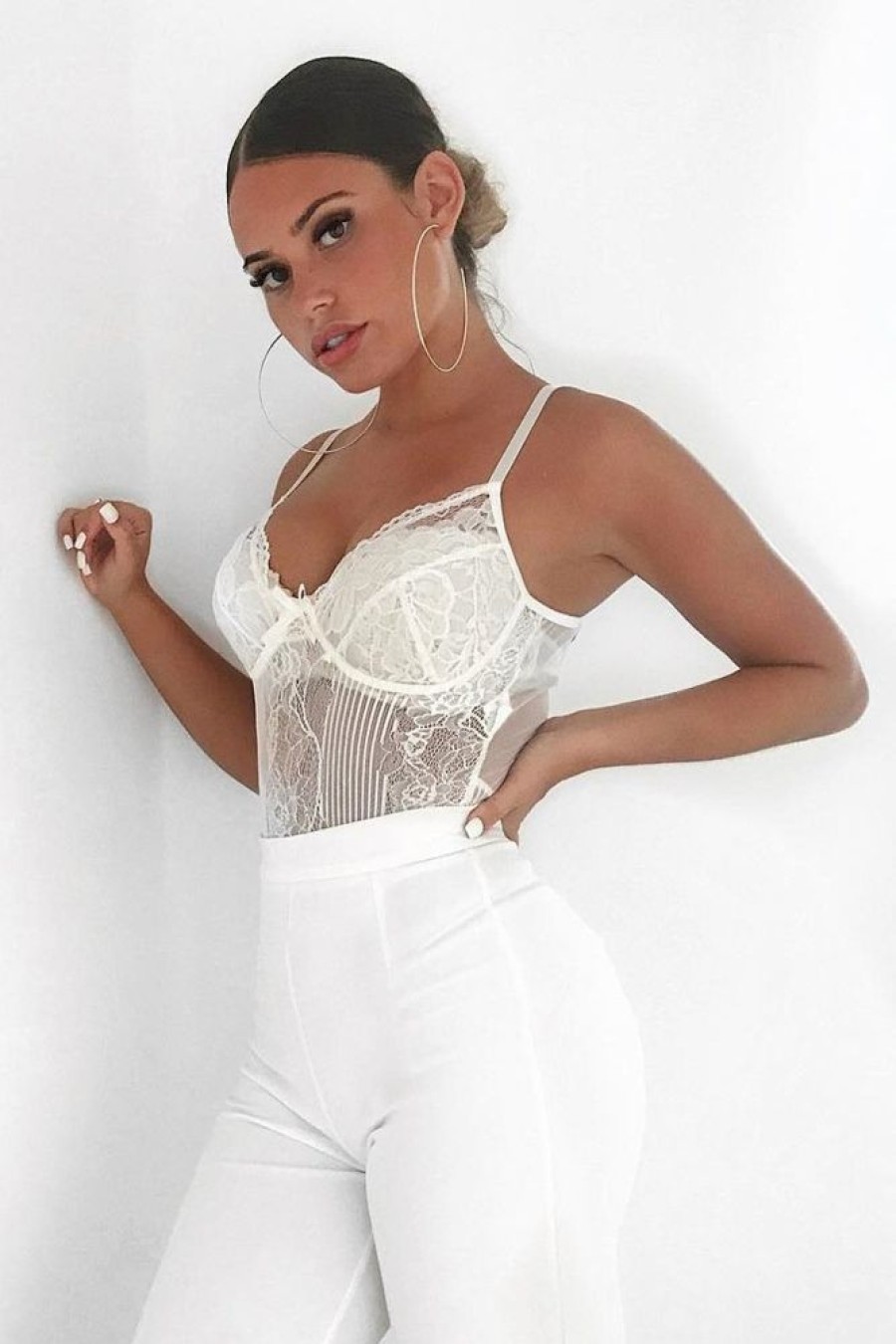 Clothing Rebellious Fashion | White Sheer Lace Bodysuit - Katia