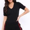 Clothing Rebellious Fashion | Black Ribbed Bodysuit With Contrast Trim - Libi