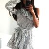 Clothing Rebellious Fashion | White And Black Polka Dot One Shoulder Frill Dress - Zyann