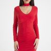 Clothing Rebellious Fashion | Red Ruched Choker Bodycon Dress - Primrose