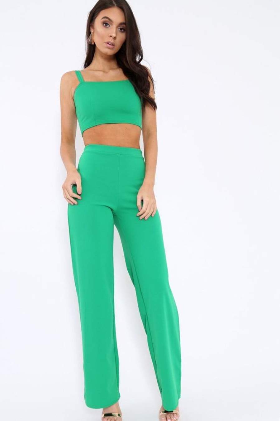 Clothing Rebellious Fashion | Green Crop Top And Trousers Co-Ord Set - Kimmy