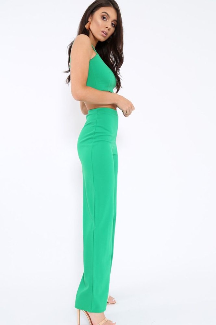 Clothing Rebellious Fashion | Green Crop Top And Trousers Co-Ord Set - Kimmy