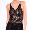 Clothing Rebellious Fashion | Black Sheer Lace Strappy Bodysuit - Rozina