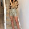 Clothing Rebellious Fashion | Stone Faux Leather Buckle Belt Shorts - Tamra