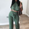 Clothing Rebellious Fashion | Khaki Plisse Wide Leg Trouser And Top Co-Ord - Hellen