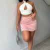 Clothing Rebellious Fashion | Pink Textured Satin Mini Skirt - Azure