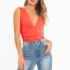 Clothing Rebellious Fashion | Coral Plunge Ruched Bodysuit - Sookie