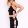 Clothing Rebellious Fashion | Black Sports Trim Bralet And Skirt Co-Ord - Evangeline