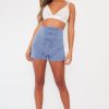 Clothing Rebellious Fashion | Blue Lace Up High Waisted Tailored Shorts - Darcia