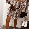 Clothing Rebellious Fashion | Beige Snake Print Shirt Dress - Haigen