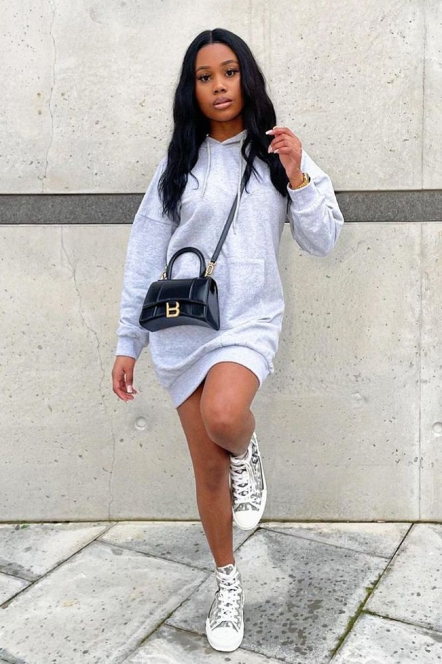 Clothing Rebellious Fashion | Grey Oversized Hoodie Dress - Eimy