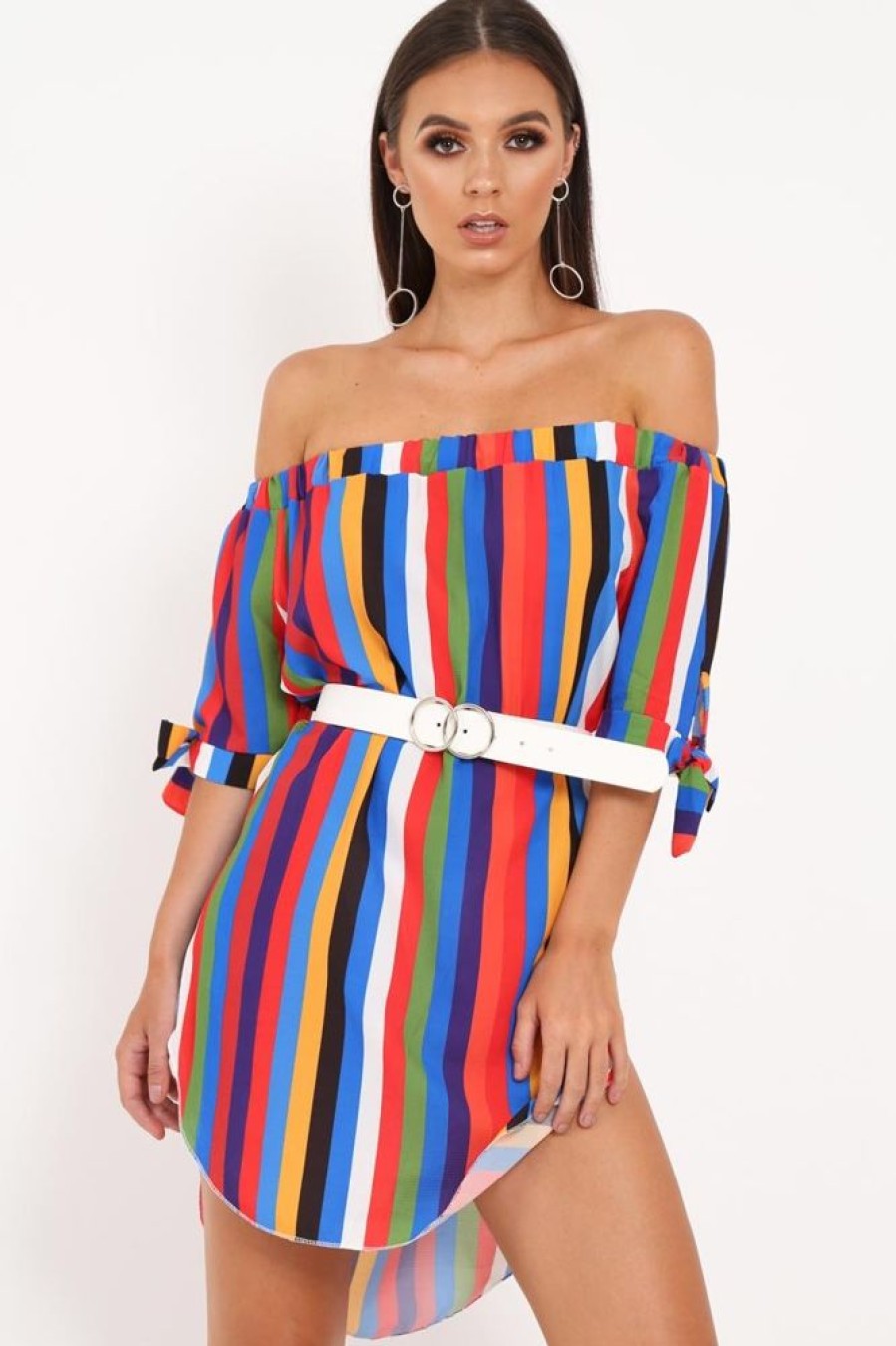 Clothing Rebellious Fashion | Multi Stripe Bardot Shift Dress - Lyrika