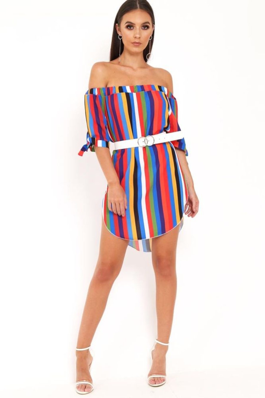 Clothing Rebellious Fashion | Multi Stripe Bardot Shift Dress - Lyrika