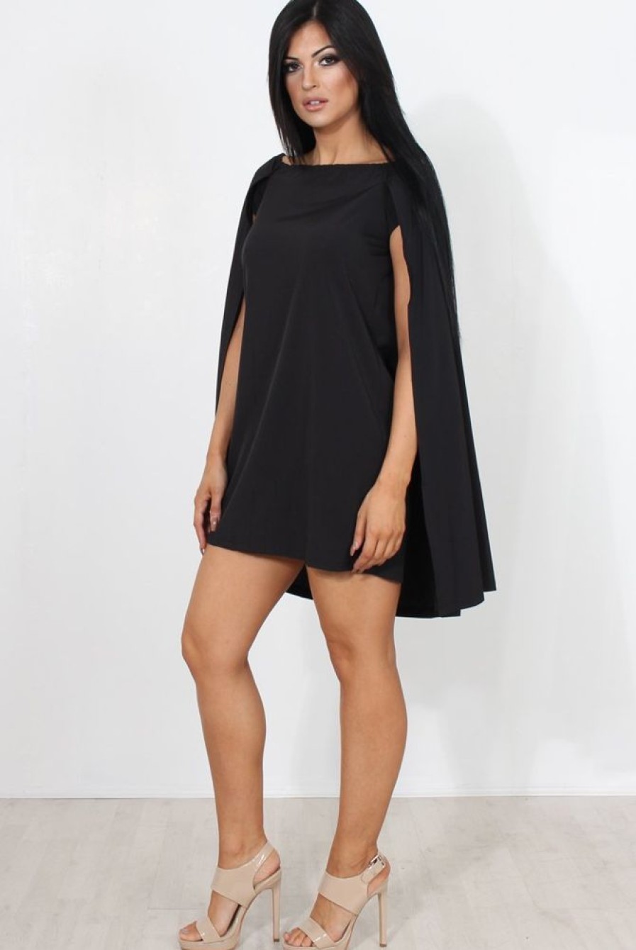 Clothing Rebellious Fashion | Black Off The Shoulder Cape Dress-Verity