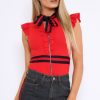 Clothing Rebellious Fashion | Red Sleeveless Frill Stripe Bodysuit - Laili