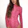 Clothing Rebellious Fashion | Pink Snake Print High Neck Long Sleeve Bodysuit - Evanna