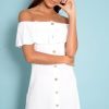 Clothing Rebellious Fashion | White Bardot Frill Button Front Dress - Julissa