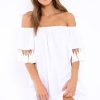 Clothing Rebellious Fashion | White Shift Dress With Tassle Sleeves - Danielle