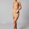 Clothing Rebellious Fashion | Camel Cut Out Front Short Sleeves Mini Dress - Yui