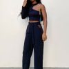 Clothing Rebellious Fashion | Black Waist Cut Out Wide Leg Trousers - Adela