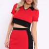 Clothing Rebellious Fashion | Red And Black Crop Top And Mini Skirt Co-Ord - Kasie