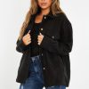 Clothing Rebellious Fashion | Black Pocket Oversized Brushed Shacket - Caley