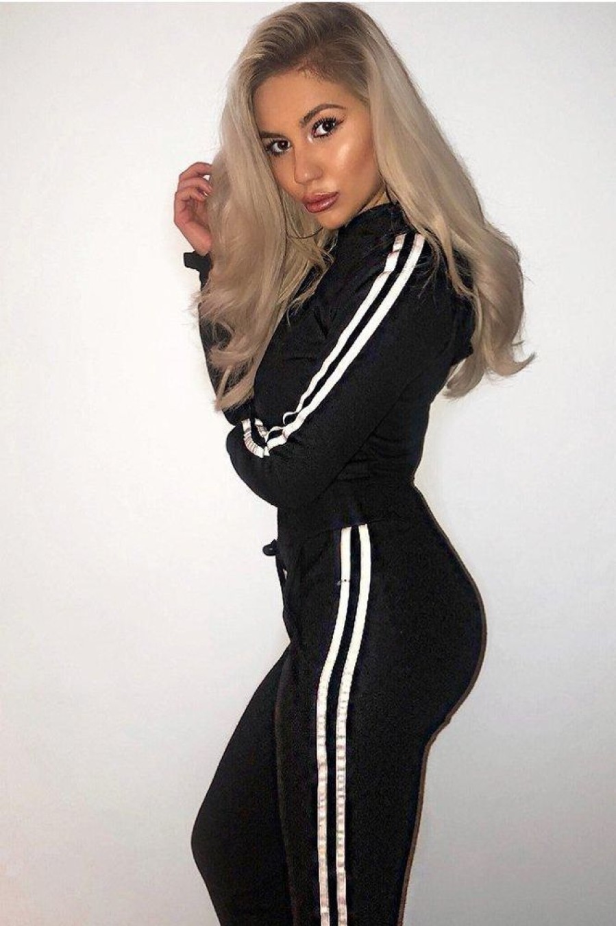 Clothing Rebellious Fashion | Black Tracksuit With White Side Stripe - Kady