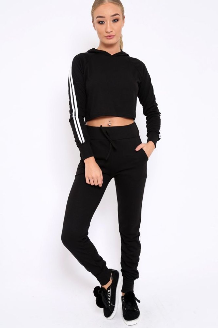 Clothing Rebellious Fashion | Black Tracksuit With White Side Stripe - Kady