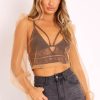 Clothing Rebellious Fashion | Camel Mesh High Neck Open Back Blouse - Anthea