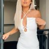 Clothing Rebellious Fashion | White Rib Cut Out Front Halter Neck Mini Dress - Thea