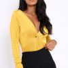 Clothing Rebellious Fashion | Mustard Slinky Twist Front Bodysuit - Gretchen