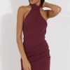 Clothing Rebellious Fashion | Aubergine High Neck Side Ruched Backless Dress - Tulip