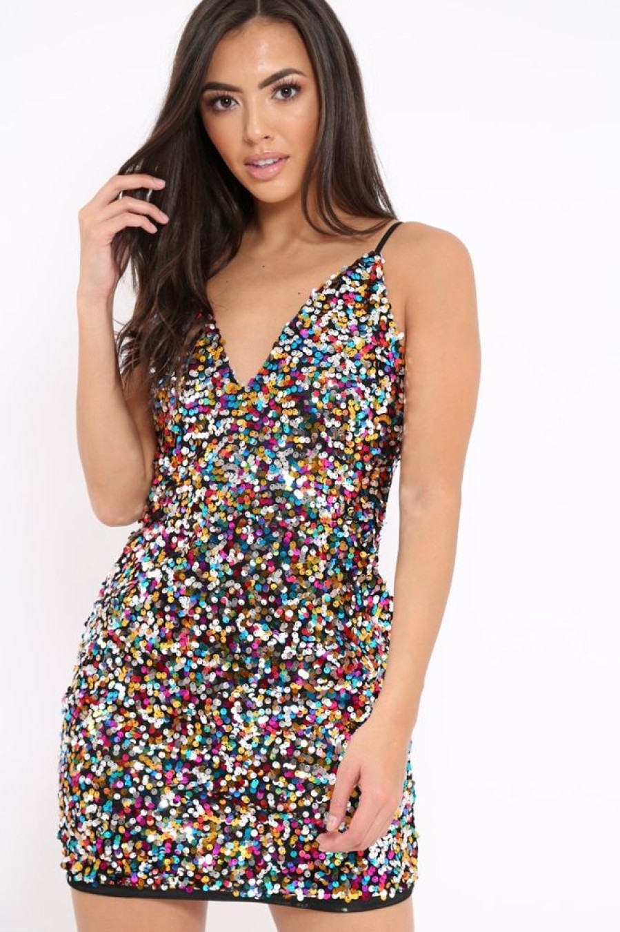 Clothing Rebellious Fashion | Black Mulitcoloured Sequin Dress - Regina