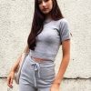 Clothing Rebellious Fashion | Grey Knit Crop Top Shorts Loungewear Set - Sofiah