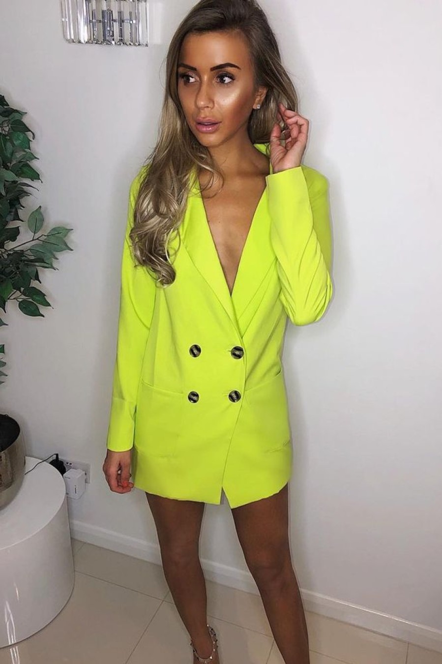 Clothing Rebellious Fashion | Lime Button Front Belted Blazer Dress - Justyne