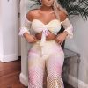 Clothing Rebellious Fashion | Pastel Fish Net Crop Tie Top And Trousers Co-Ord - Misa