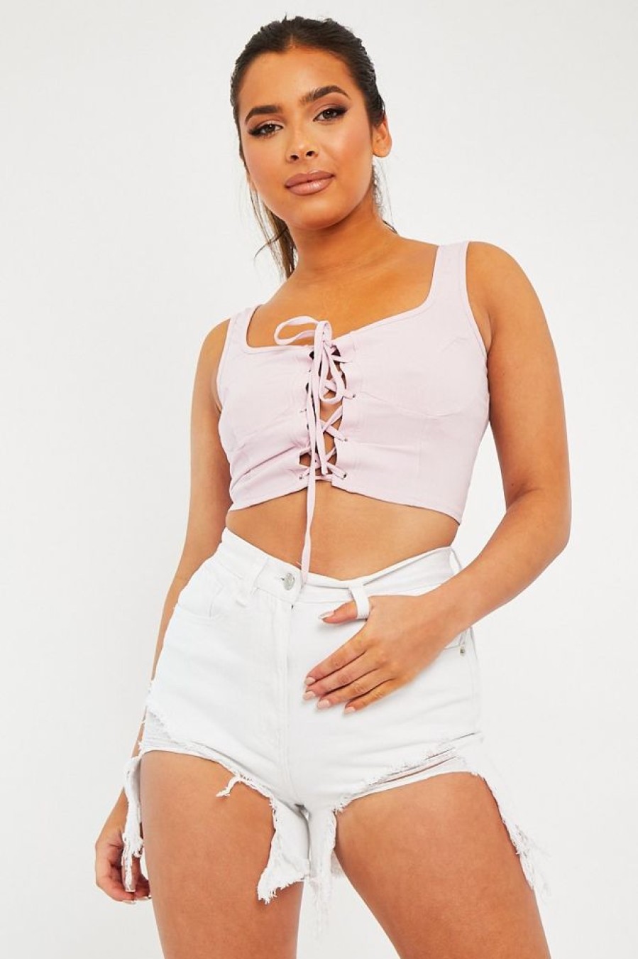 Clothing Rebellious Fashion | Lilac Crepe Corset Bralet Top - Judie