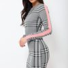 Clothing Rebellious Fashion | Grey Check Bodycon Dress With Pink Stripe - Jasmine