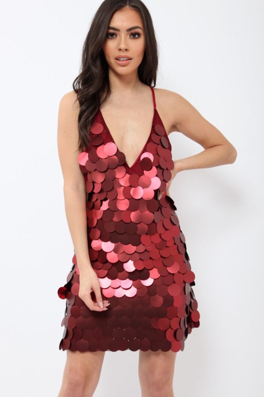 Clothing Rebellious Fashion | Wine Big Sequin Slip Dress - Mila