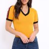 Clothing Rebellious Fashion | Mustard Ribbed Bodysuit With Contrast Trim - Libi