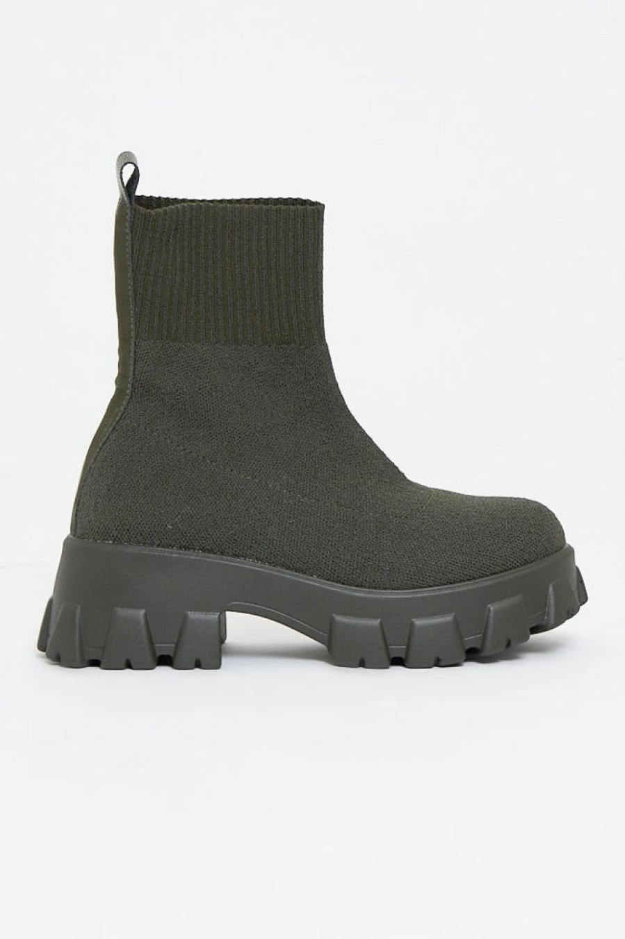 Shoes Rebellious Fashion | Khaki Ankle High Chunky Sole Sock Boots - Bana