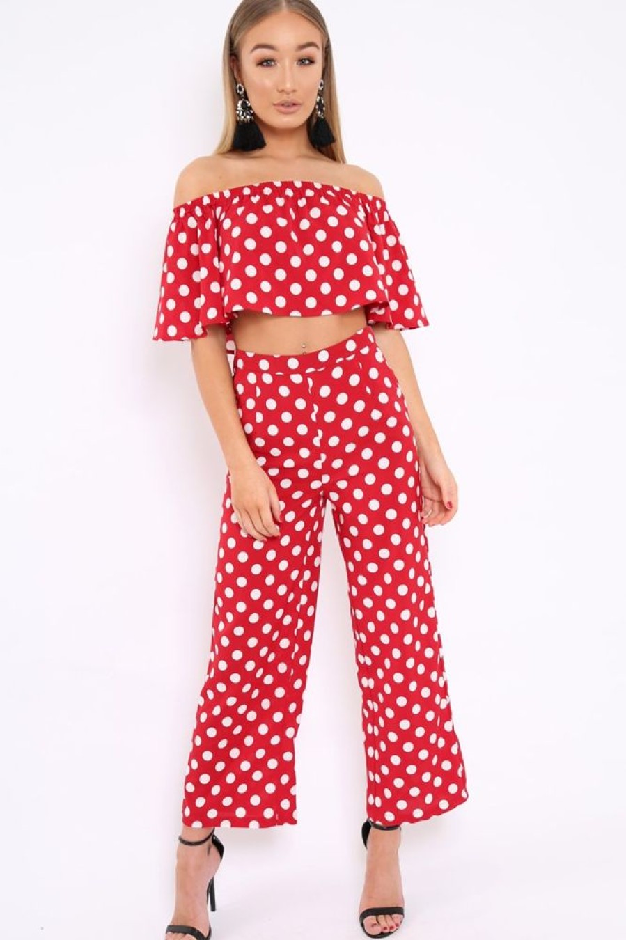 Clothing Rebellious Fashion | Red Polka Dot Co-Ord Set - Iselle