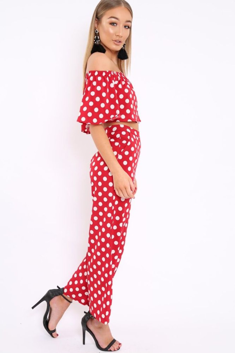 Clothing Rebellious Fashion | Red Polka Dot Co-Ord Set - Iselle