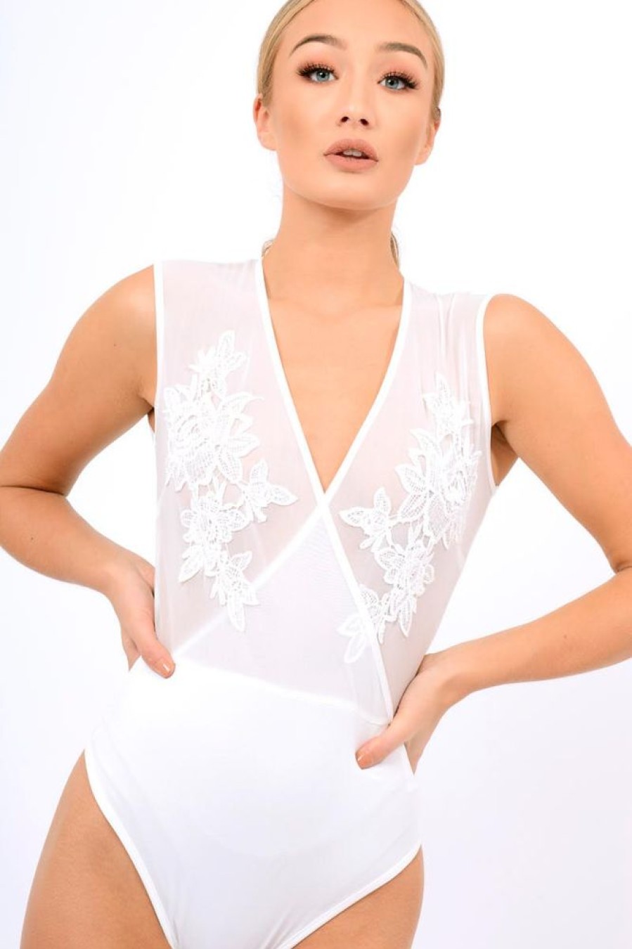 Clothing Rebellious Fashion | White Mesh Crochet Bodysuit - Valerie